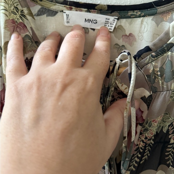 Mango MNG Blouse Floral Botanical Nature Chiffon Y2K Boho Retro Women's XS Sheer - Picture 5 of 10